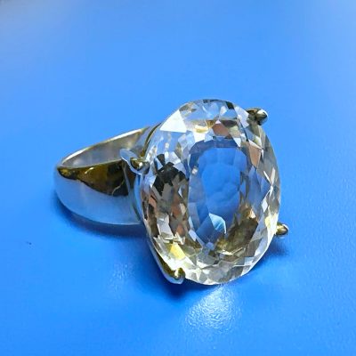 Clear Quartz Oval Faceted Ring Size R