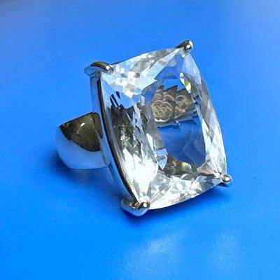 Clear Quartz Faceted Ring Size O