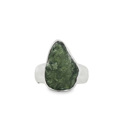 Moldavite Raw Freeform Ring Size R