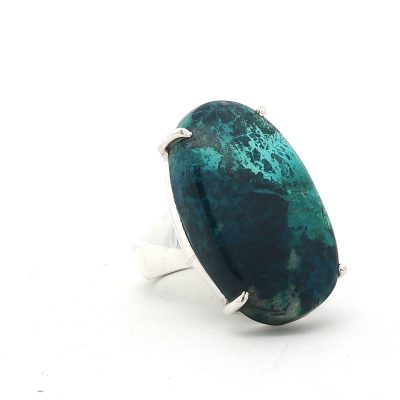 Chrysocolla Malachite Oval Claw Set Ring Size T