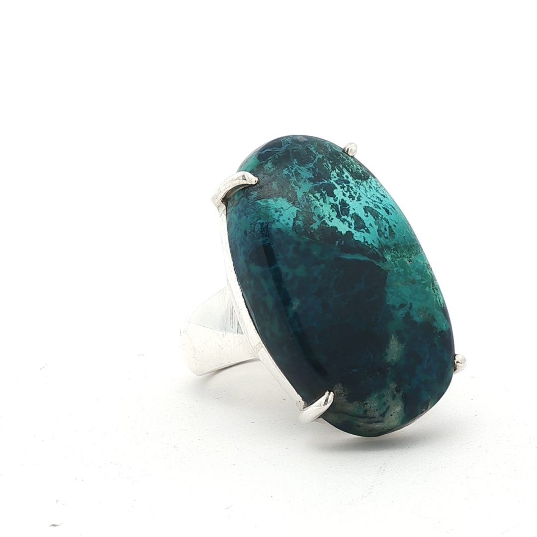 Chrysocolla Malachite Oval Claw Set Ring Size T