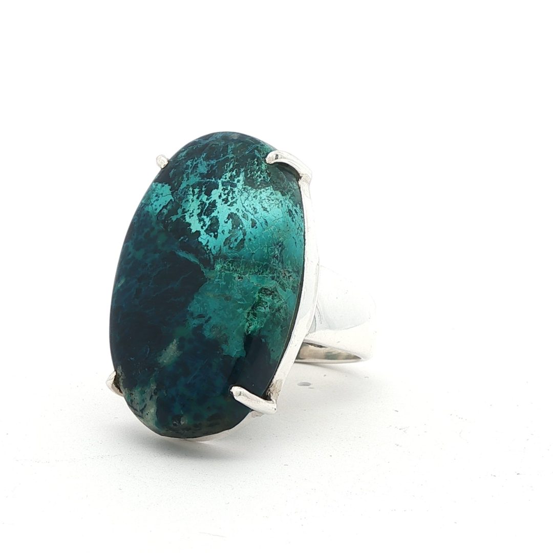 Chrysocolla Malachite Oval Claw Set Ring Size T - Image 2