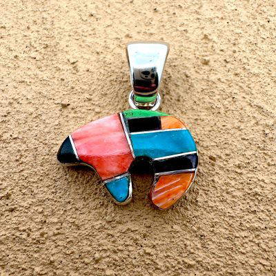Navajo Inlay Bear Pendant By Evonne Rogers 6.7g