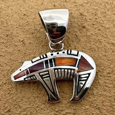 Navajo Inlay Bear Pendant By Stanley Manygoats 11g