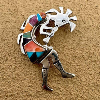 Navajo Inlay Kokopelli Brooch/Pendant By Evonne Rogers 10.9g