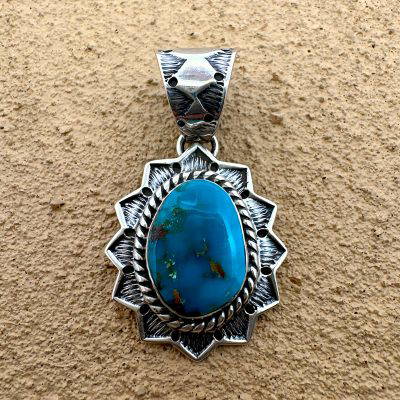 Navajo Royston Turquoise Pendant By Kevin Ramone 5.8g