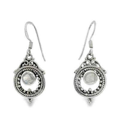 Moonstone - Rainbow Ornate Drop Earrings 4.9g