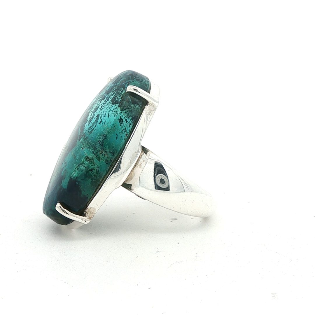 Chrysocolla Malachite Oval Claw Set Ring Size T - Image 3