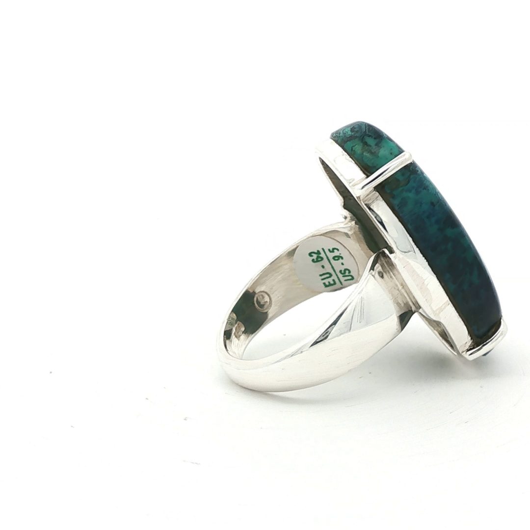 Chrysocolla Malachite Oval Claw Set Ring Size T - Image 4