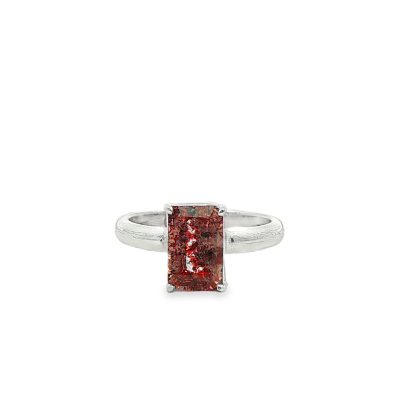 Brookite In Quartz Rectangular Claw Set Ring Size Q
