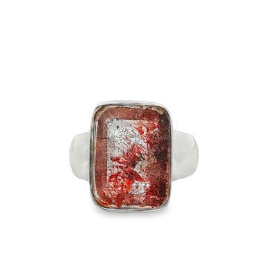 Brookite In Quartz Rectangular Ring Size P