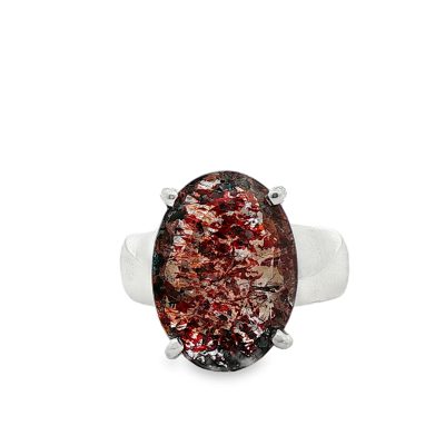 Brookite In Quartz Oval Claw Set Ring Size T