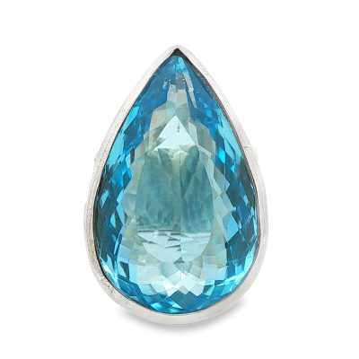 Blue Topaz Large Pear Drop Ring Size O