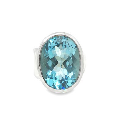 Blue Topaz Large Oval Ring Size R