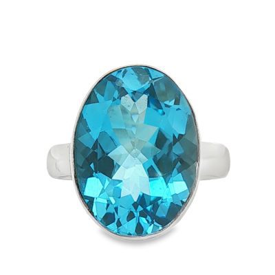 Blue Topaz Oval Ring Size P