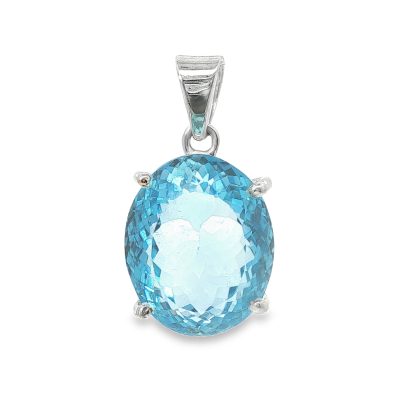 Blue Topaz Oval Claw Set Pendant 8.8g