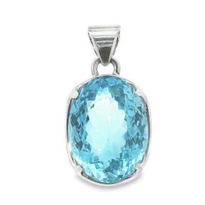 Blue Topaz Oval Claw Set Pendant 14.3g