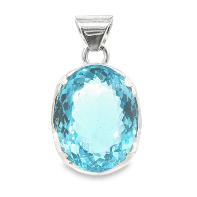 Blue Topaz Oval Claw Set Pendant 18.23g