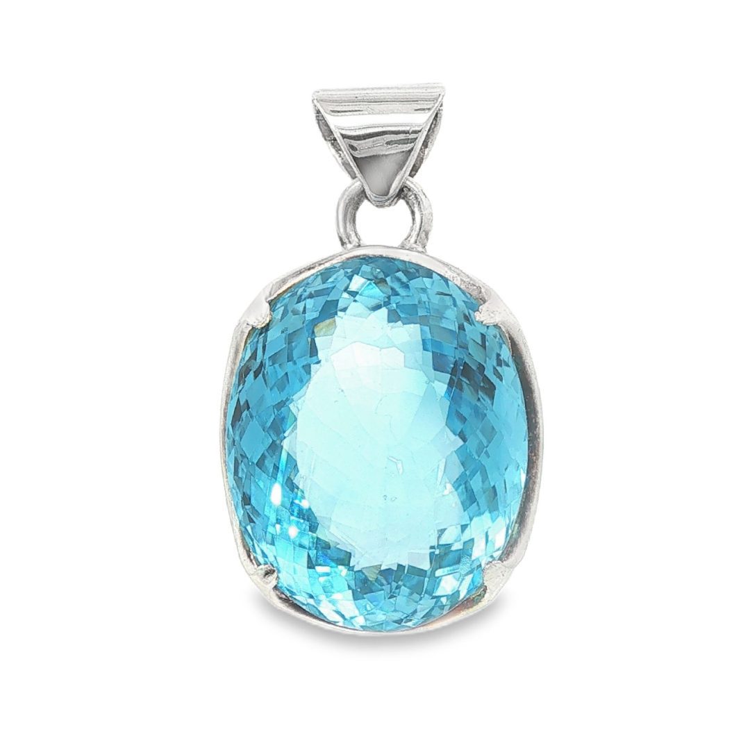 Blue Topaz Oval Claw Set Pendant 20.5g
