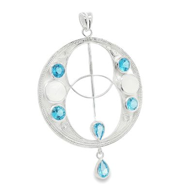 Blue Topaz & Moonstone Vesica Pisces Pendant 8.5g