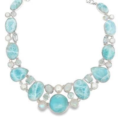 Larimar, Blue Topaz, Moonstone Multi-Stone Collar Necklace