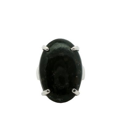 Nuummite Oval Claw Set Ring Size M