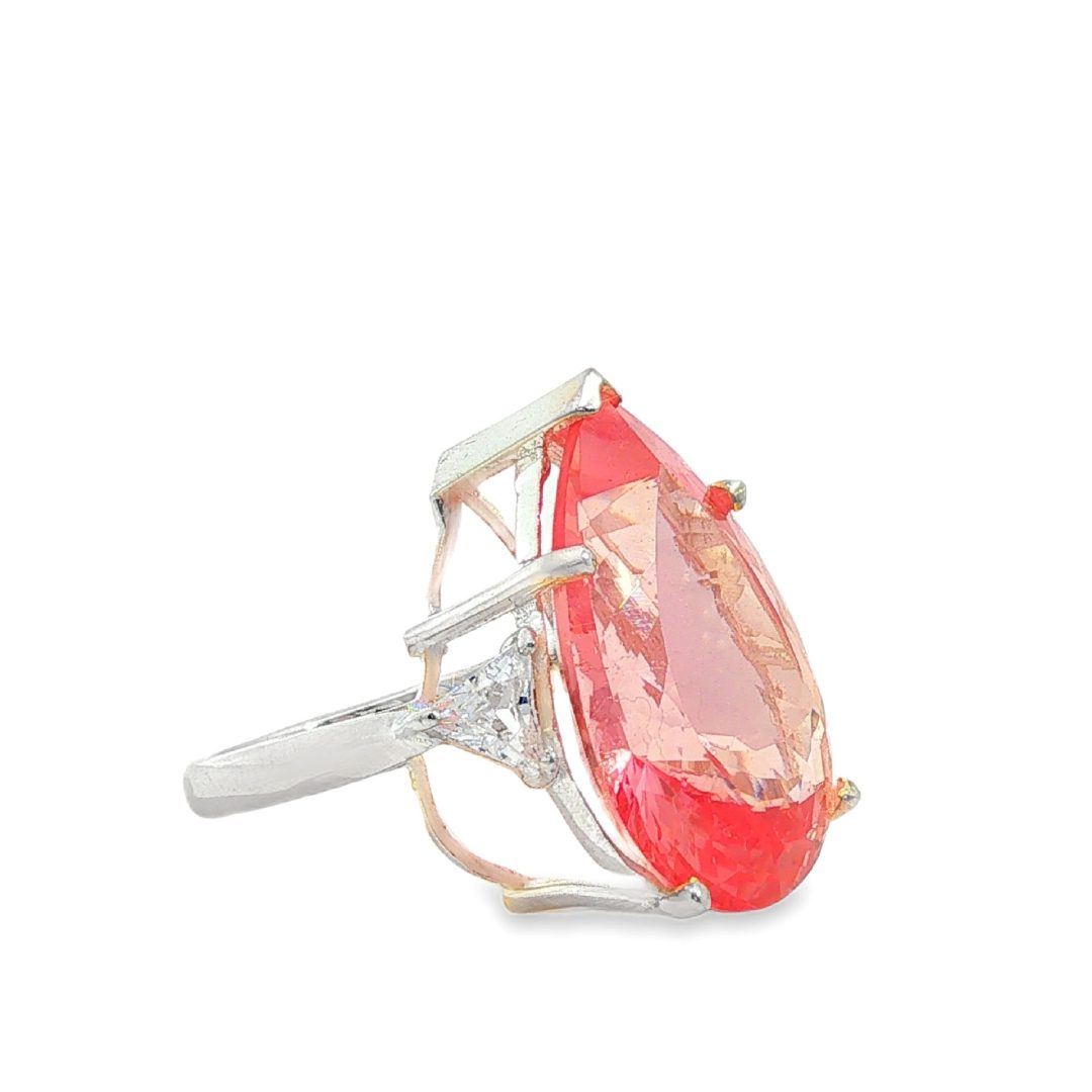 Padparadscha Sapphire Faceted Pear Cut Ring - Image 2