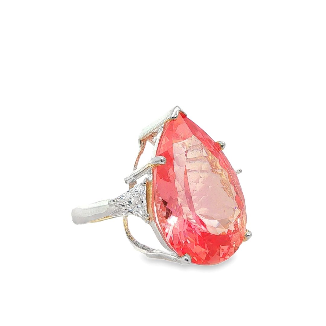 Padparadscha Sapphire Faceted Pear Cut Ring - Image 3
