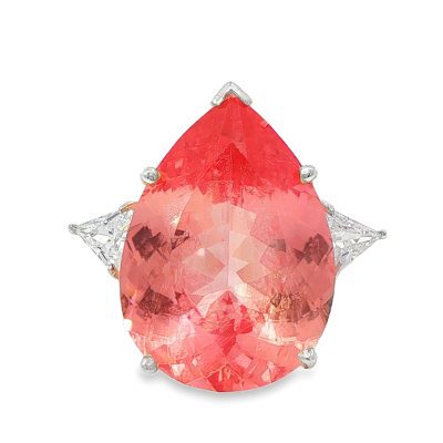 Padparadscha Sapphire Faceted Pear Cut Ring