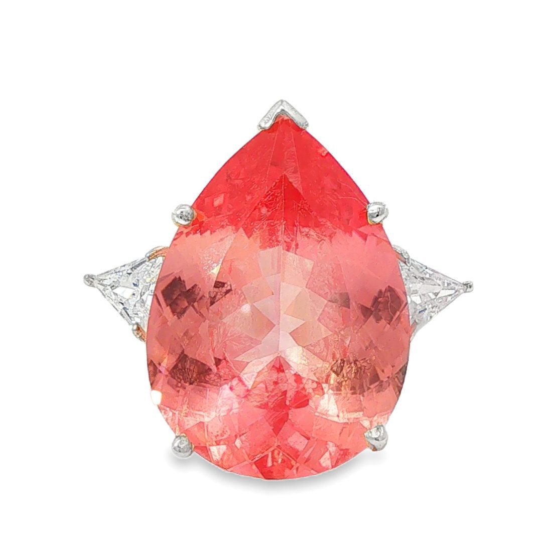 Padparadscha Sapphire Faceted Pear Cut Ring