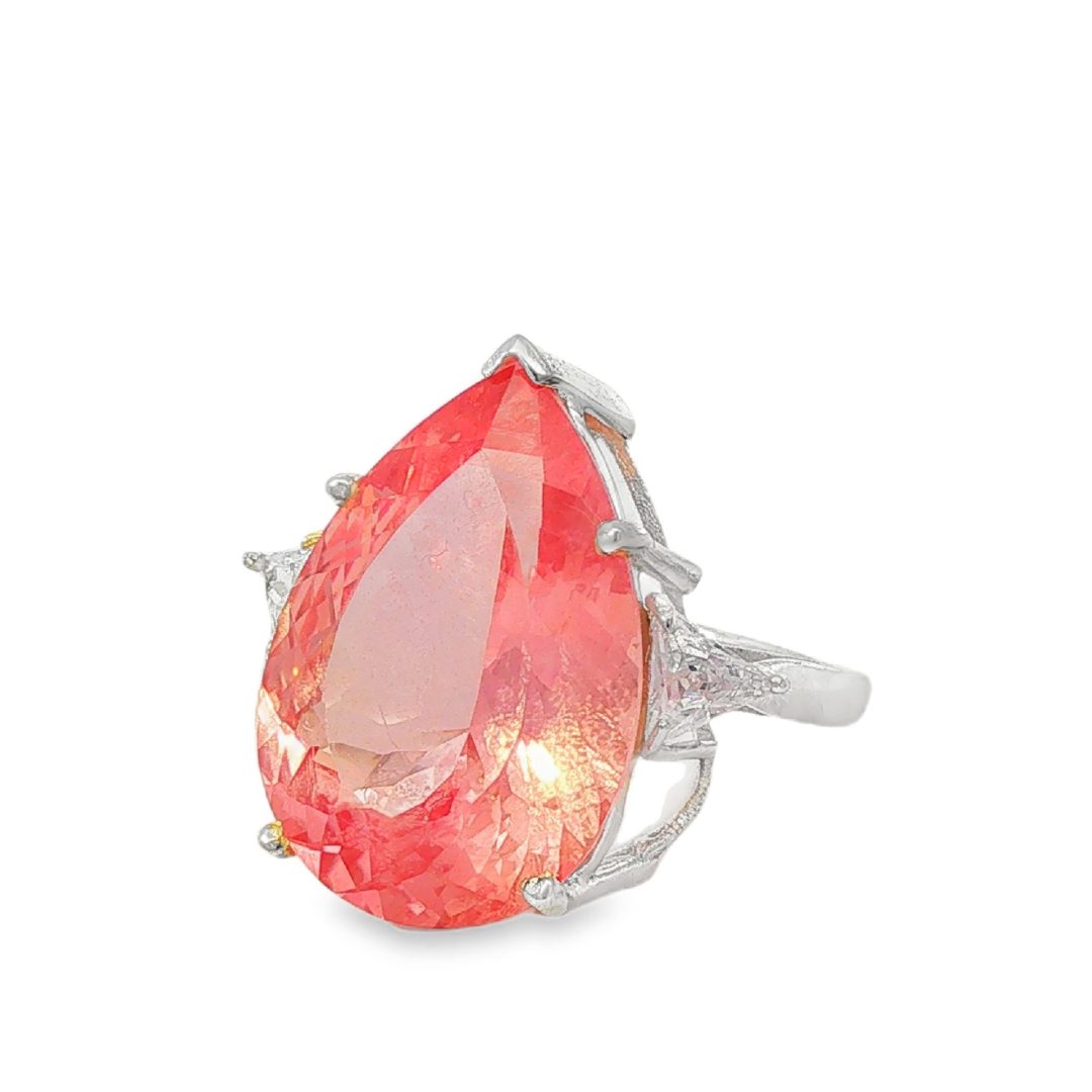 Padparadscha Sapphire Faceted Pear Cut Ring - Image 4