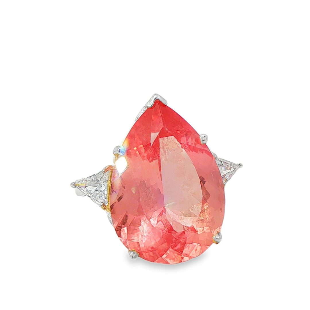 Padparadscha Sapphire Faceted Pear Cut Ring - Image 5