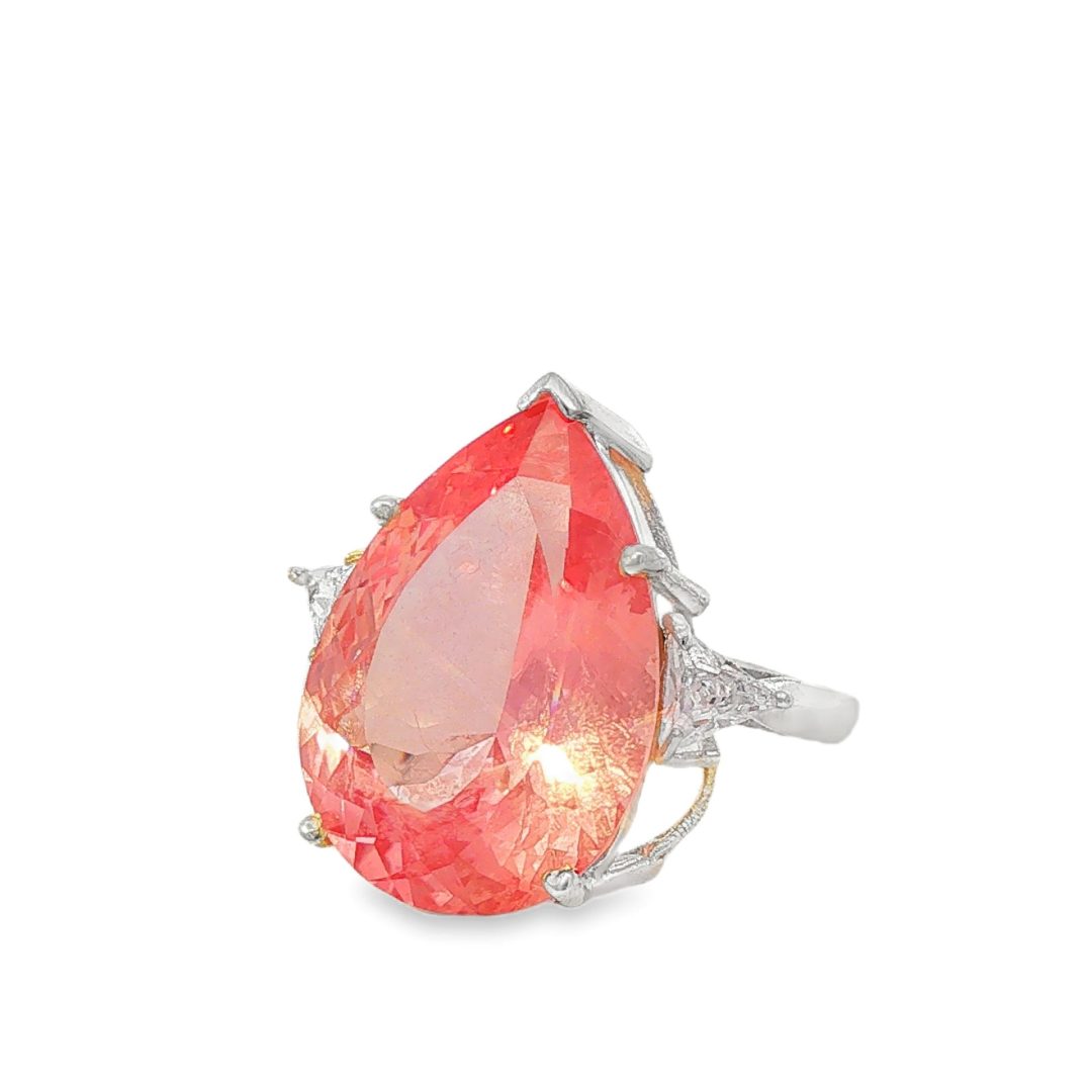 Padparadscha Sapphire Faceted Pear Cut Ring - Image 6