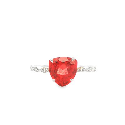 Padparadscha Sapphire Faceted Trillion Cut Ring