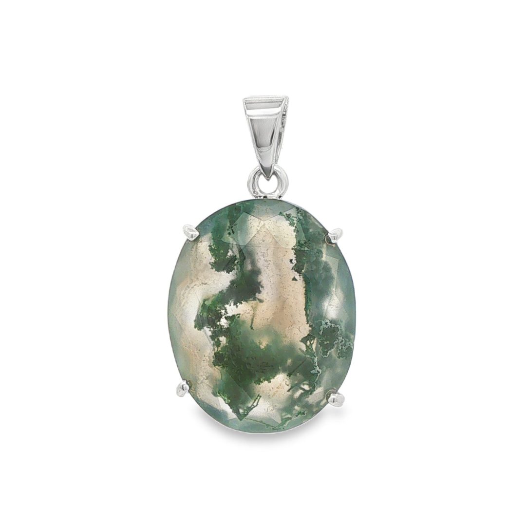 Moss Agate Oval Claw Set Pendant 6.2g