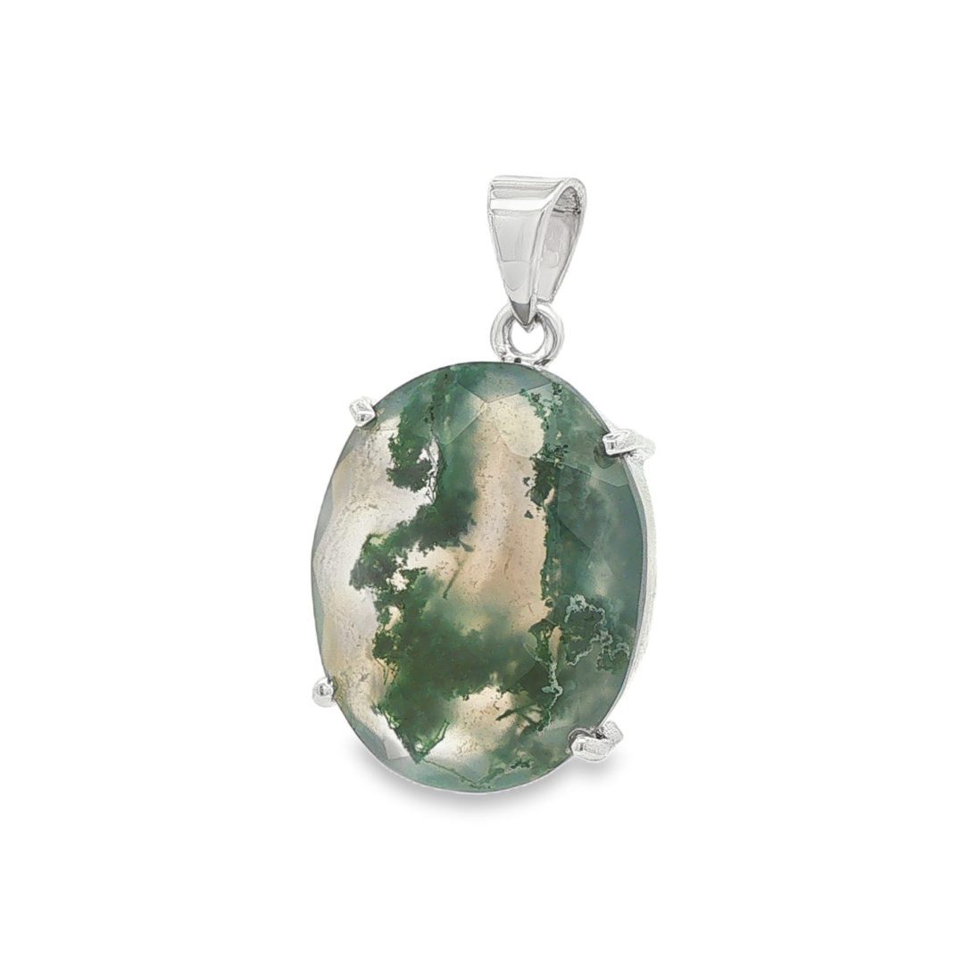 Moss Agate Oval Claw Set Pendant 6.2g - Image 3