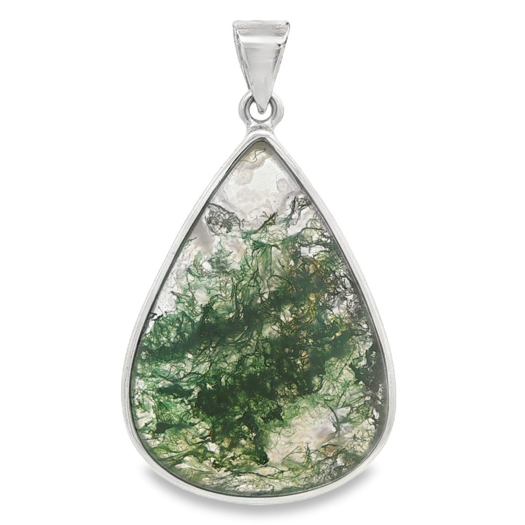 Moss Agate Pear Drop Pendant 10.6g