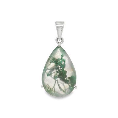 Moss Agate Pear Drop Claw Set Pendant 5.4g