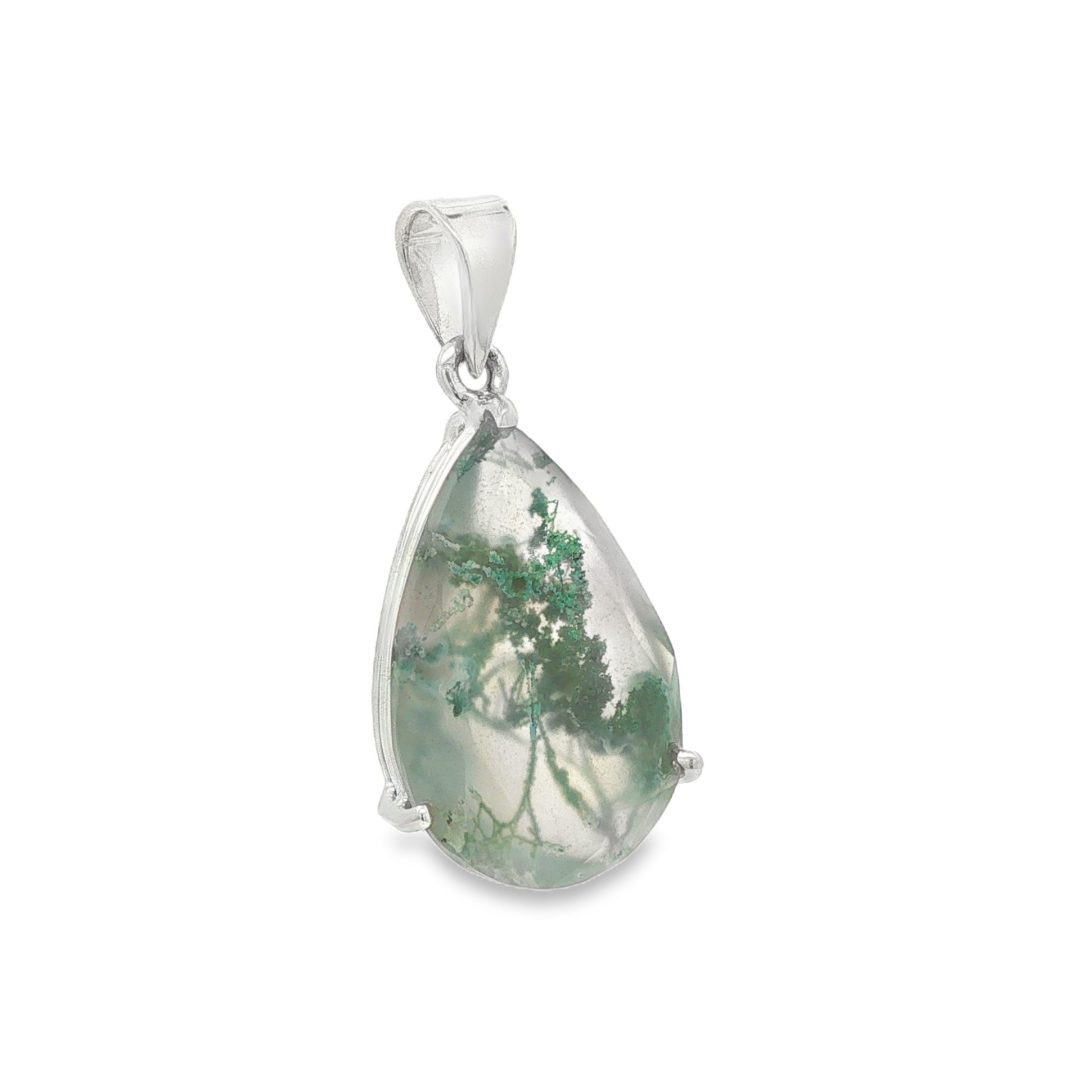 Moss Agate Pear Drop Claw Set Pendant 5.4g - Image 2