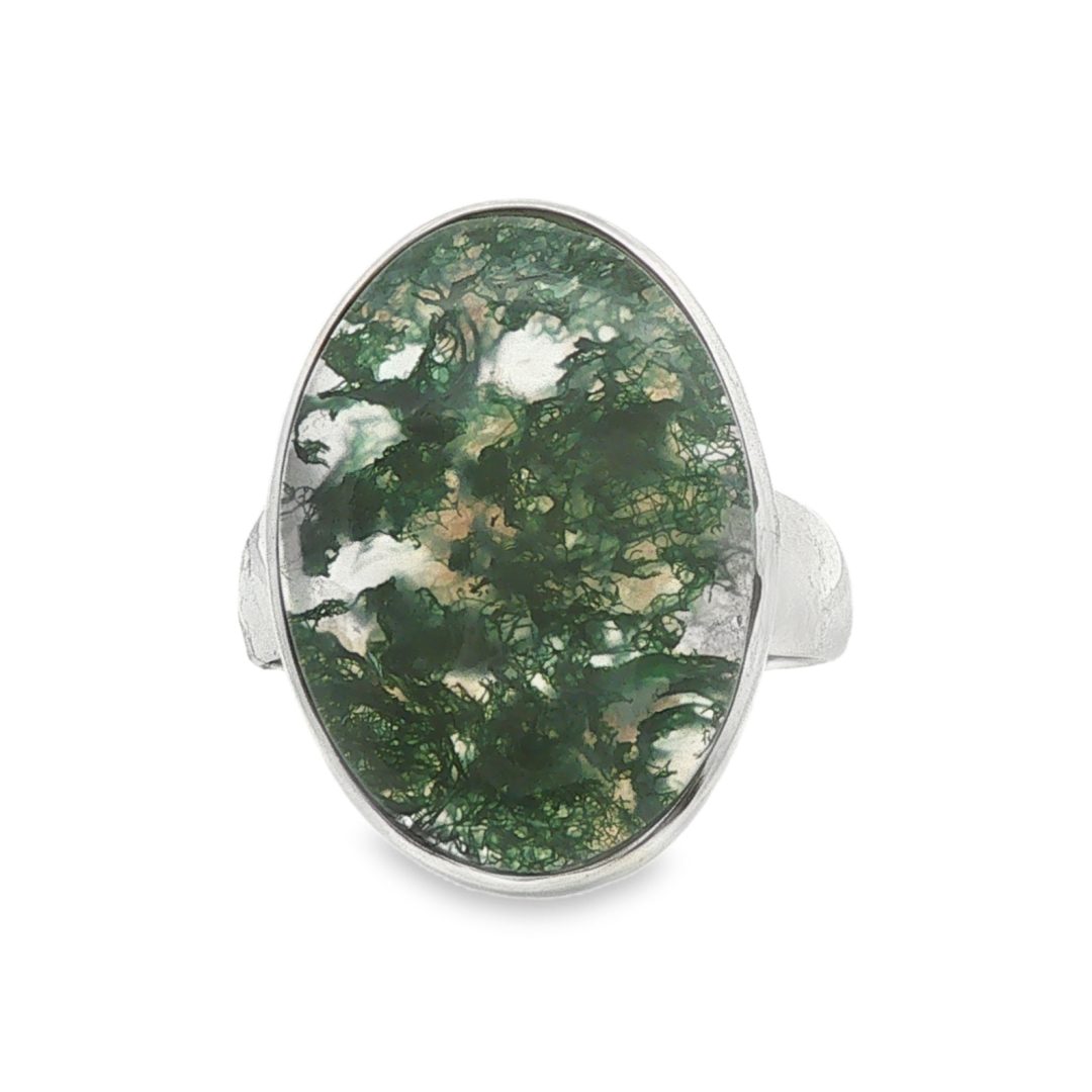 Moss Agate Oval Ring Size Q