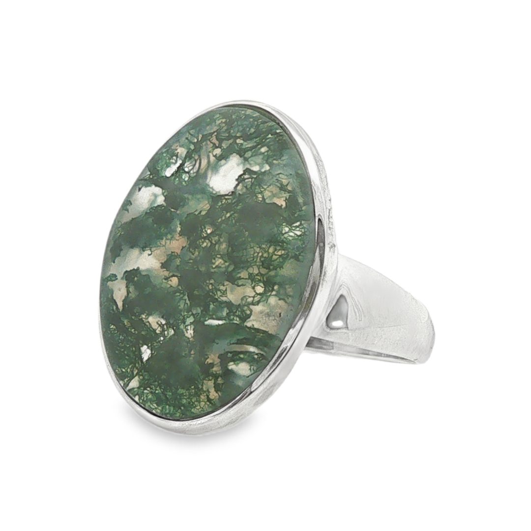 Moss Agate Oval Ring Size Q - Image 3