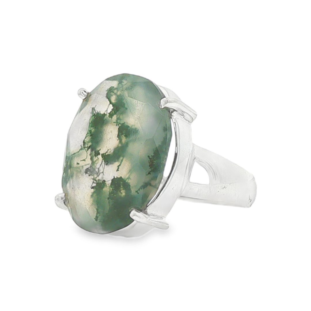Moss Agate Oval Claw Set Ring Size L - Image 3
