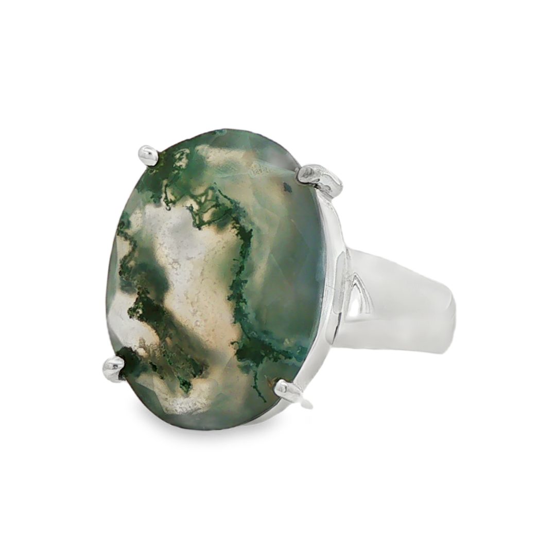 Moss Agate Oval Claw Set Ring Size R - Image 2