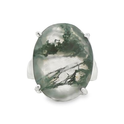 Moss Agate Oval Claw Set Ring Size K