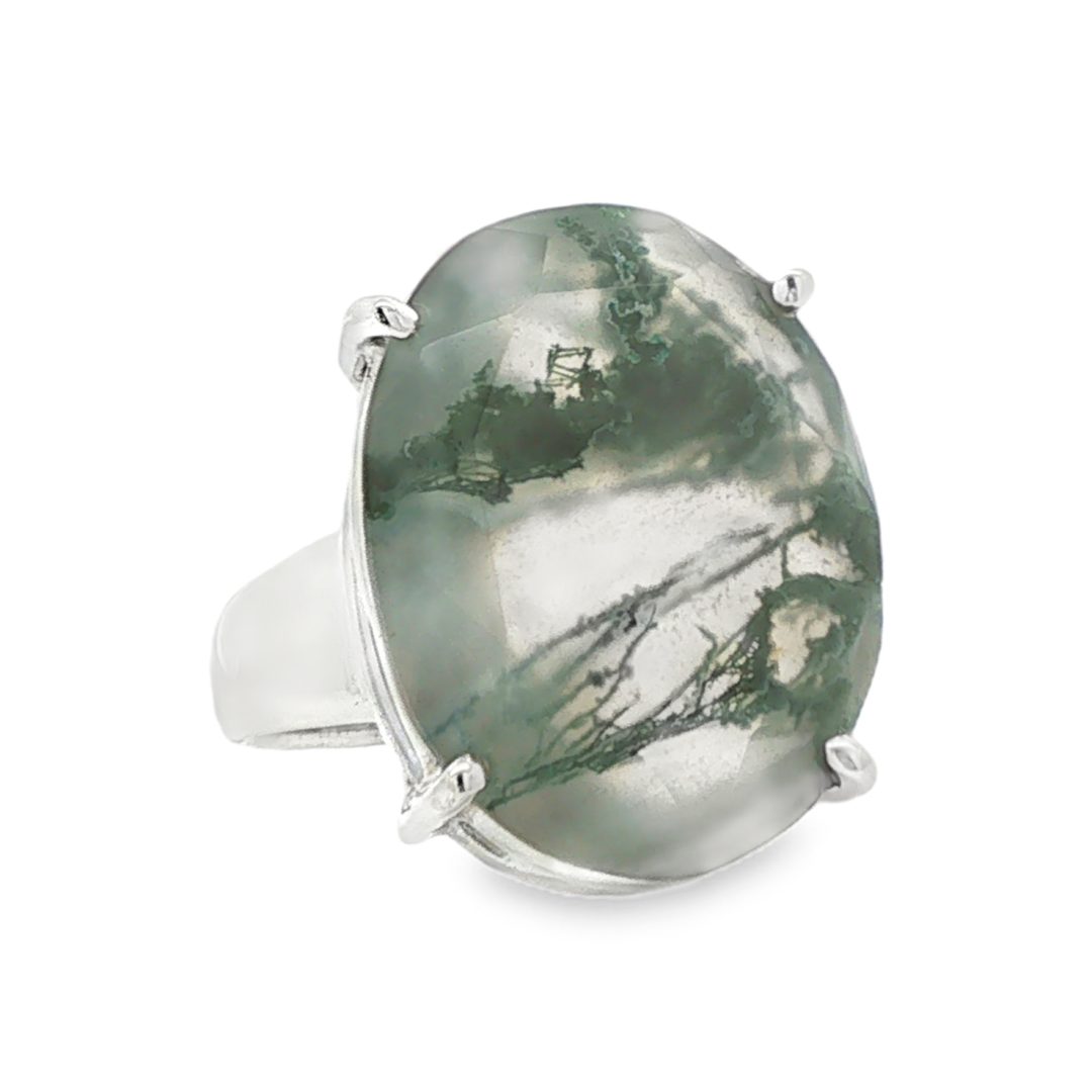 Moss Agate Oval Claw Set Ring Size K - Image 3