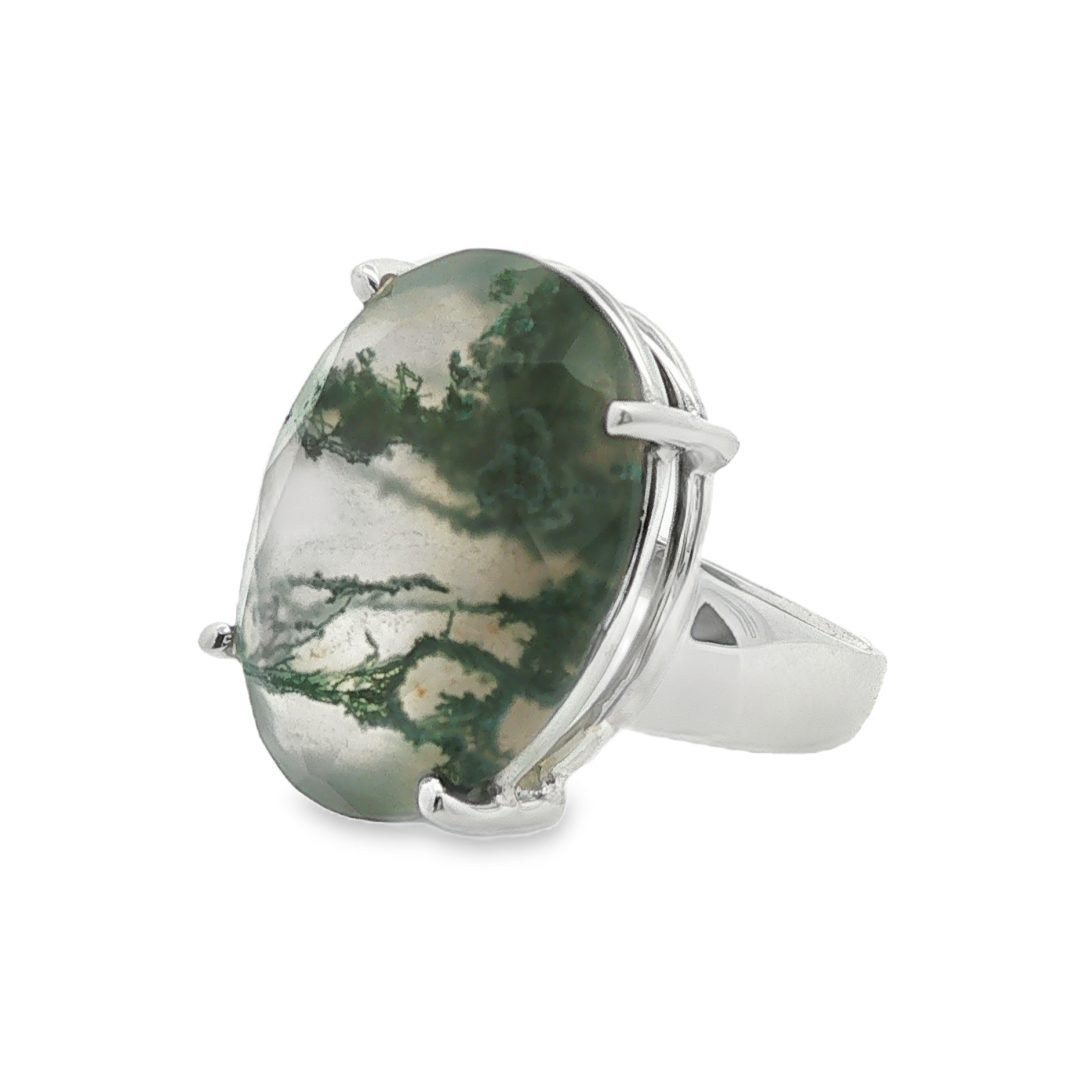 Moss Agate Oval Claw Set Ring Size K - Image 2