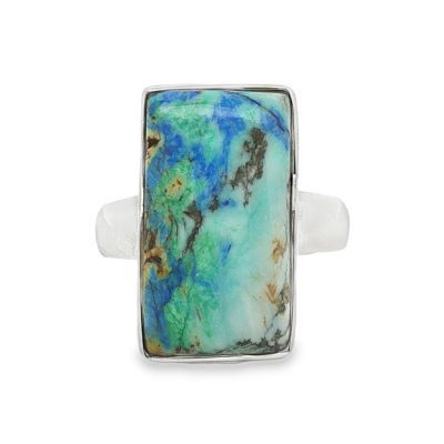 Azurite Chrysocolla Rectangular Ring Size R