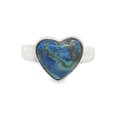 Azurite Chrysocolla Heart Ring Size Q