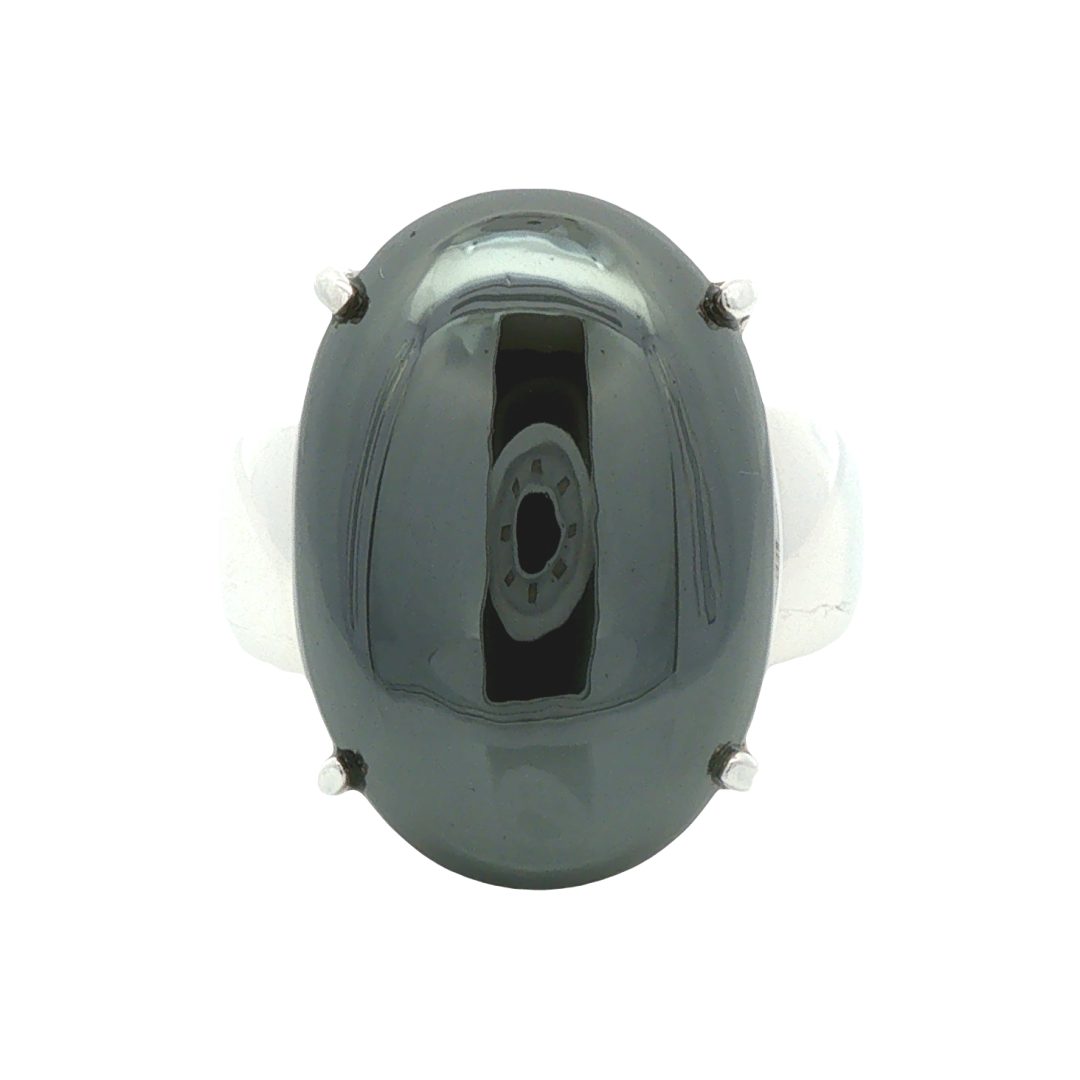 Hematite Oval Claw Set Ring Size P