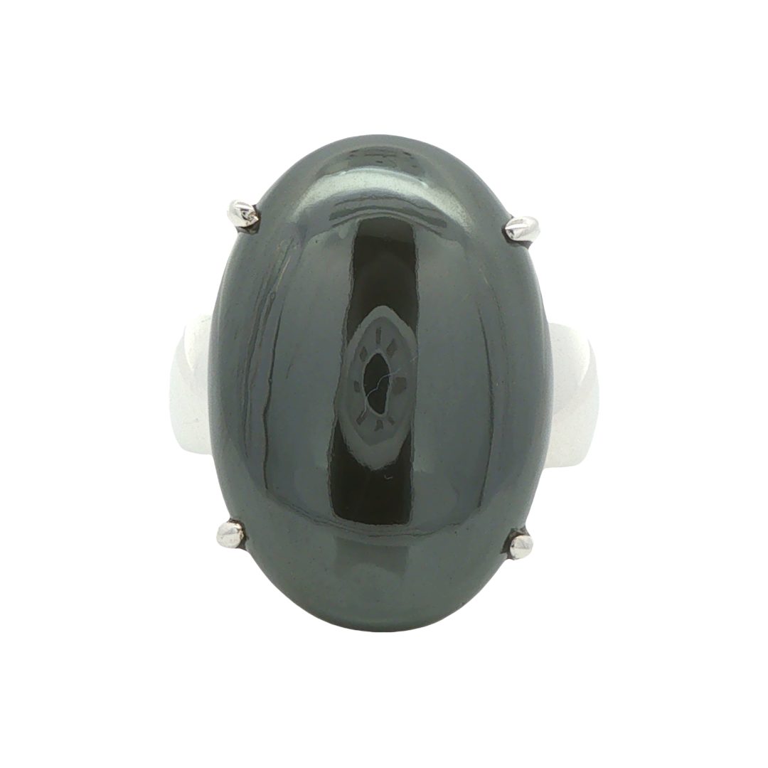 Hematite Oval Claw Set Ring Size Q